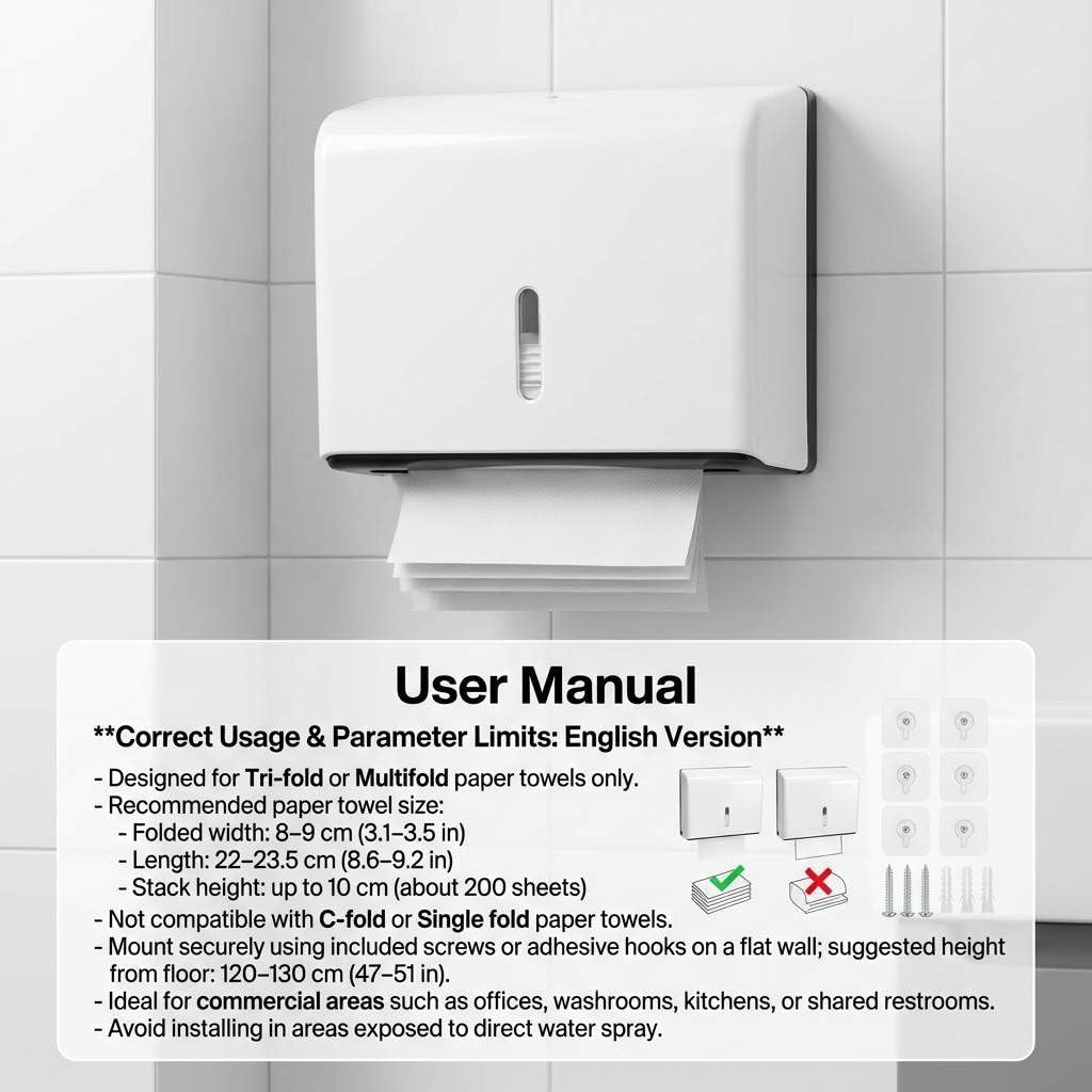 QWORK Wall Mount Paper Towel Dispenser 2 Pack – Tri-Fold Holder with Lock for Bathroom, Kitchen & Office