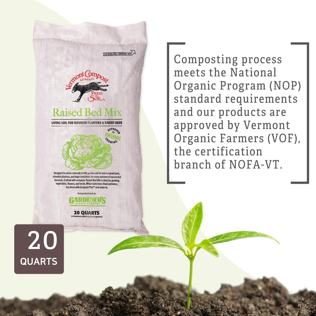 Vermont Compost Company Raised Bed Mix | High-Nutrient Compost-Based Potting Soil for Plants & Vegetables Organic Gardening - 20 Quarts | Gardener's Supply Co Exclusive