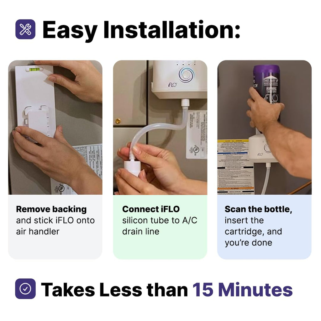 iFLO® Smart A/C Drain Line Cleaner and Drain Pan Cleaner Cartridge, Fast-Acting, Long-Lasting HVAC System Solution for Tough Clogs & Buildup, 3-Month Supply per Bottle, 1 Pack of 36oz
