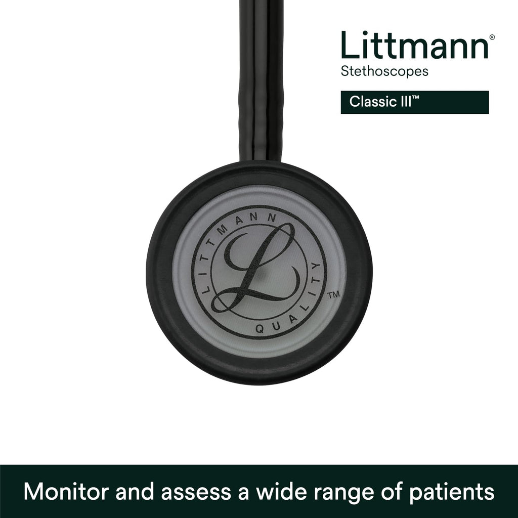 3M Littmann Classic III Monitoring Stethoscope, 5811, More Than 2X as Loud, Weighs Less, Stainless Steel Smoke-Finish Chestpiece, 27" Black Tube, Smoke Stem, and Headset