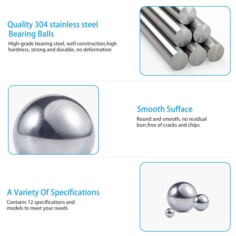 Breezliy 690 Piece 1-10mm 15 Sizes Metric Precision 304 Stainless Steel Assorted Loose Bicycle Bearing Steel Ball Assortment Kit