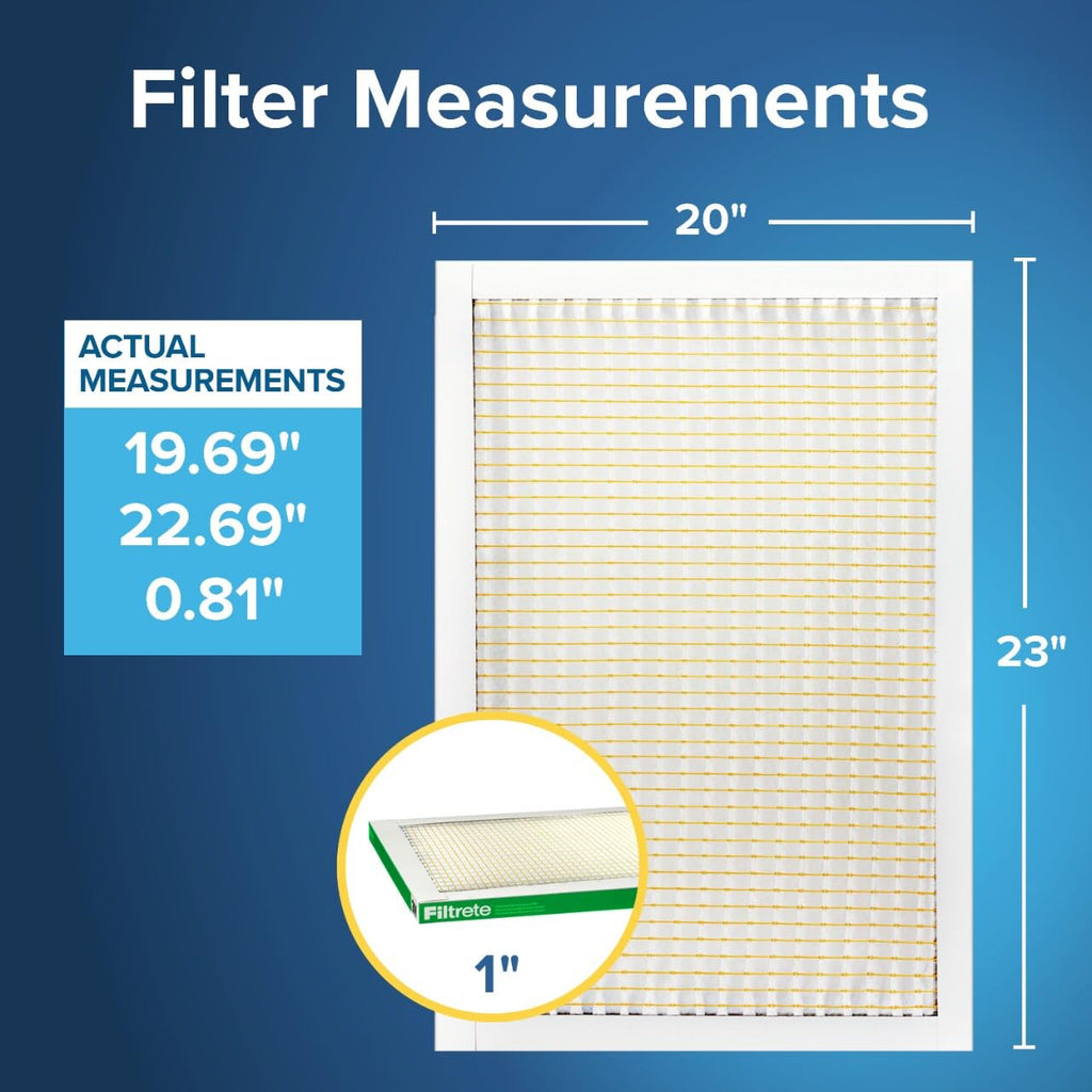 Filtrete 20x23x1 AC Furnace Air Filter, MPR 700, MERV 8, Tough on Pollen, Easy on Airflow, 3-Month Pleated 1-Inch Electrostatic Air Cleaning Filter, 2-Pack (Actual Size 19.69 x 22.69 x 0.81 in)