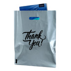 Infinite Pack Silver 16"x18"(500pcs) Thank You plastic Merchandise Bags Die-Cut Handles, Perfect for Retail Shopping, Boutiques, Goodie bags, and Gift Packaging & Favors, 1.75MIL Reusable Plastic Bag