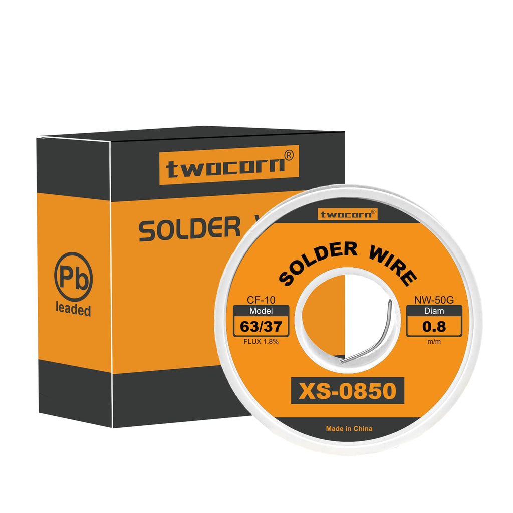 Twocorn 63/37 Solder Wire, high Purity no-wash tin-Lead Rosin cored Wire with 1.8% Flux for Electric Soldering (0.8mm 50g)