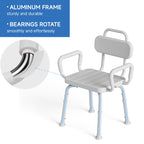 Loyoda 360° Swivel Shower Chair for Inside Shower, Removable Arms & Back, Adjustable Height Rotating Shower Stool for Seniors and Disabled，Swivel Bath Chair for Inside Tub，Neutral Gray