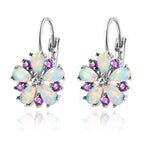 Elaximn Vintage Silver Flower Opal Earrings