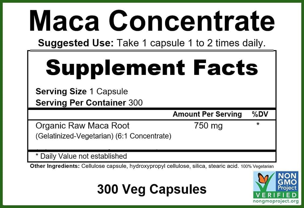 GreenPacks® Organic Maca Root Concentrate (Gelatinized) Supplement - 300 Capsules