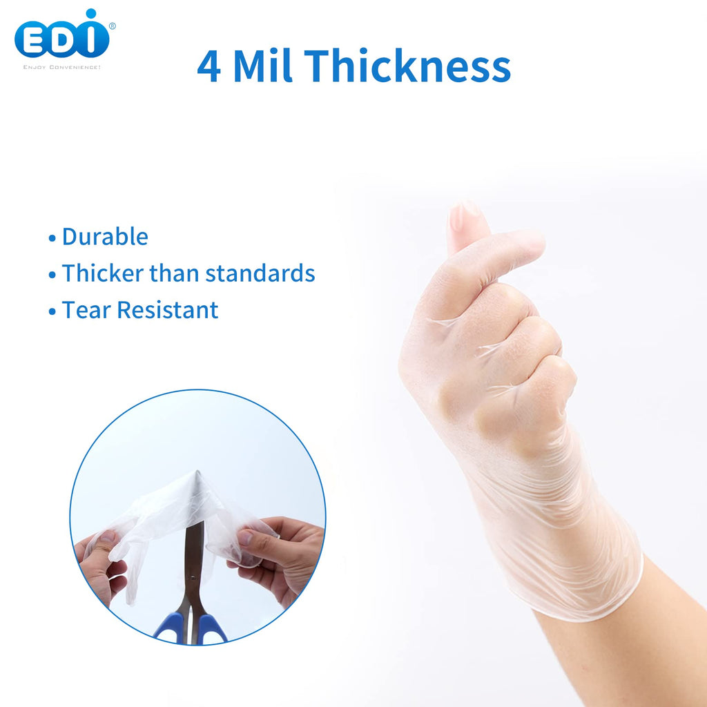 EDI Disposable Vinyl Gloves (Clear) - Powder-Free, Latex-Free (400, Small)