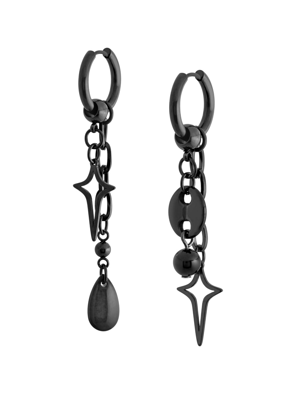 Black Teardrop Spike Star Hoop Earrings, Goth Grunge Emo Punk Y2k Earrings