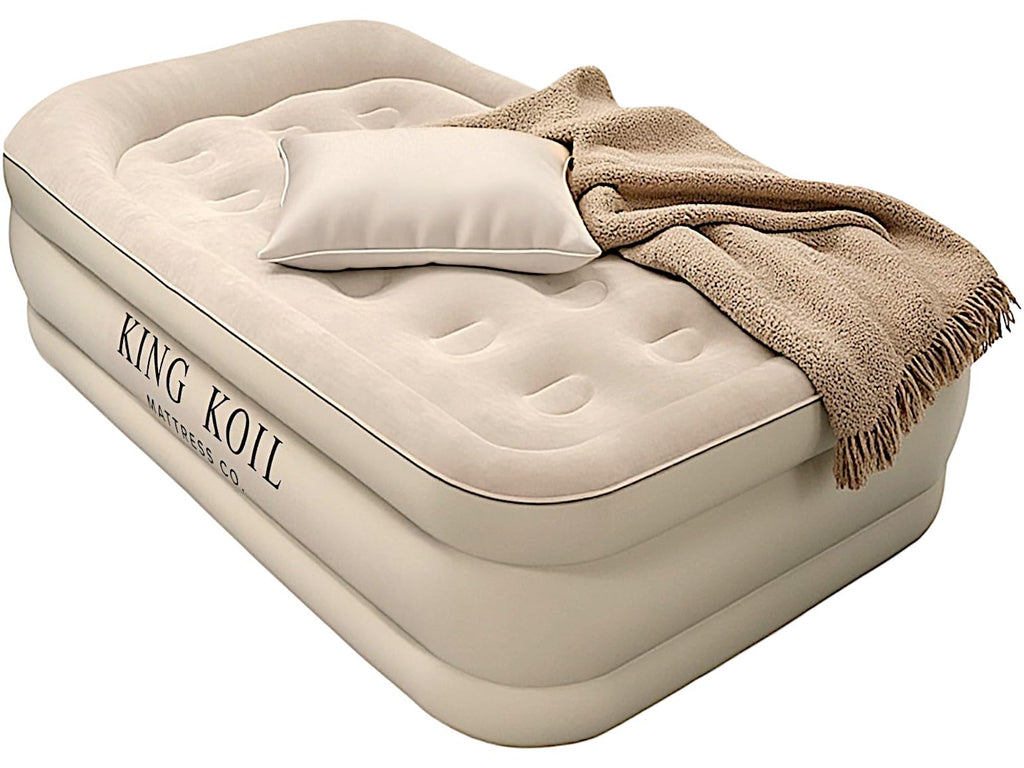 King Koil Luxury Twin Air Mattress with Built-in High Speed Pump for Camping, Home & Guests - 16" Twin Size Double High Airbed Luxury Inflatable Blow Up Mattress Waterproof
