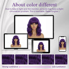 Mxayhnajxl Dark Purple Wigs with Bangs for Women 14 Inch Short Wavy Bob Wigs Synthetic Bob Wig Curly Wig Heat Resistant Colorful Wavy Wig Cosplay Wigs For Daily Party Halloween