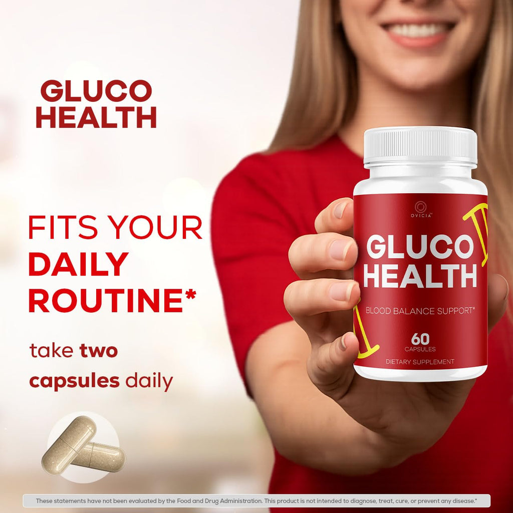 Gluco Health Capsules - GlucoHealth Support Pills Premium Plus All Natural Ingredients Advanced GlucoHealth Formula Maximum Strength for Overall Health & Wellness, 60 Capsules for 1 Month