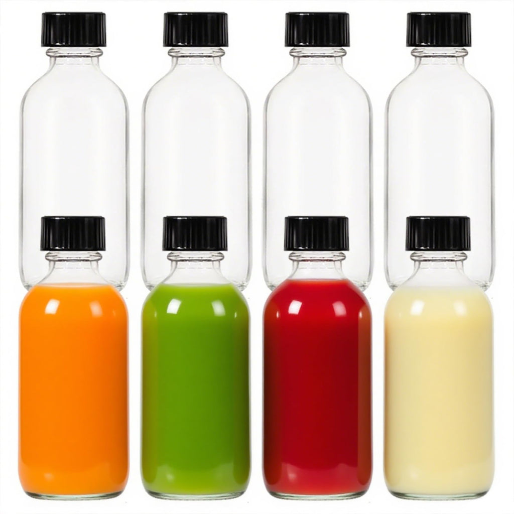 2 oz (60ml) 8 Pack Leak-Proof Clear Glass Boston Round Bottles with lids