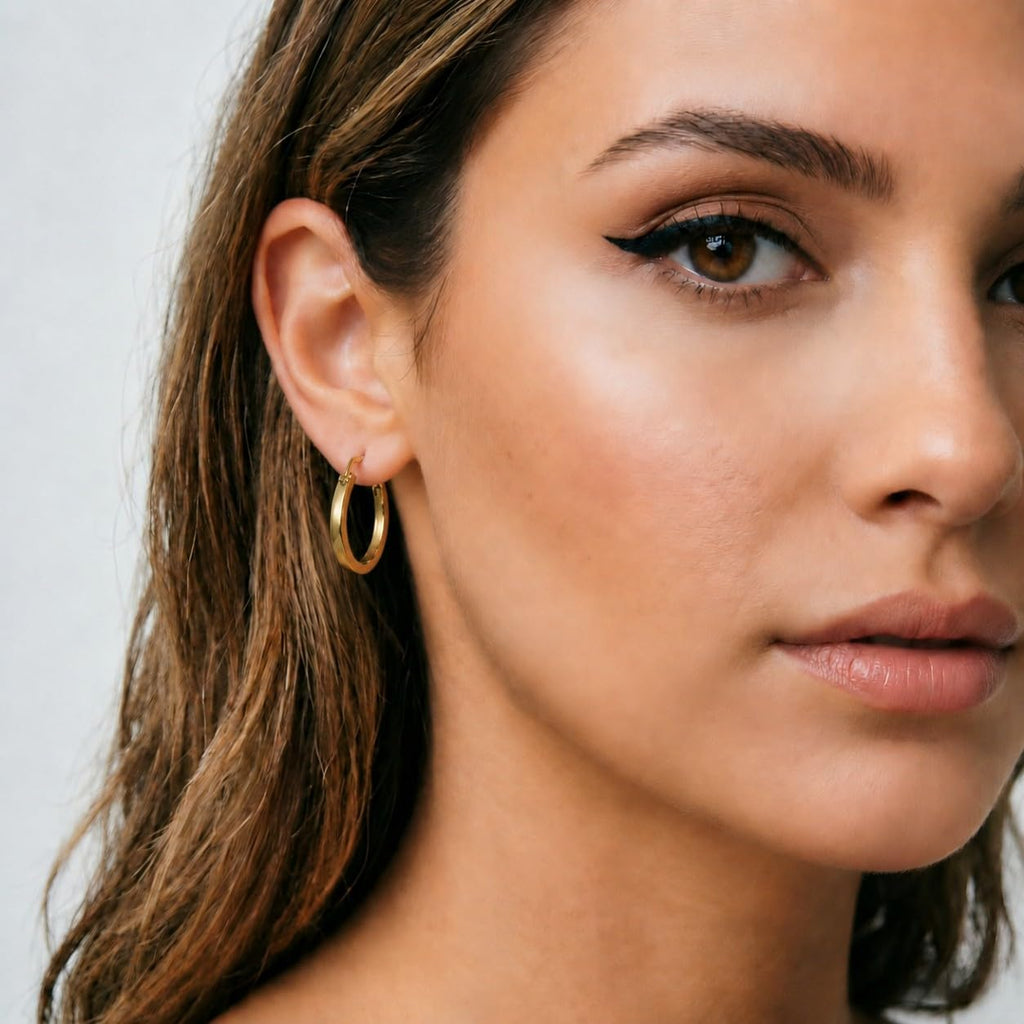 14K Gold Hoop Earrings for Women - Lightweight Classic Square Tube 14K Gold Earrings, Timeless Everyday Jewelry (30mm)