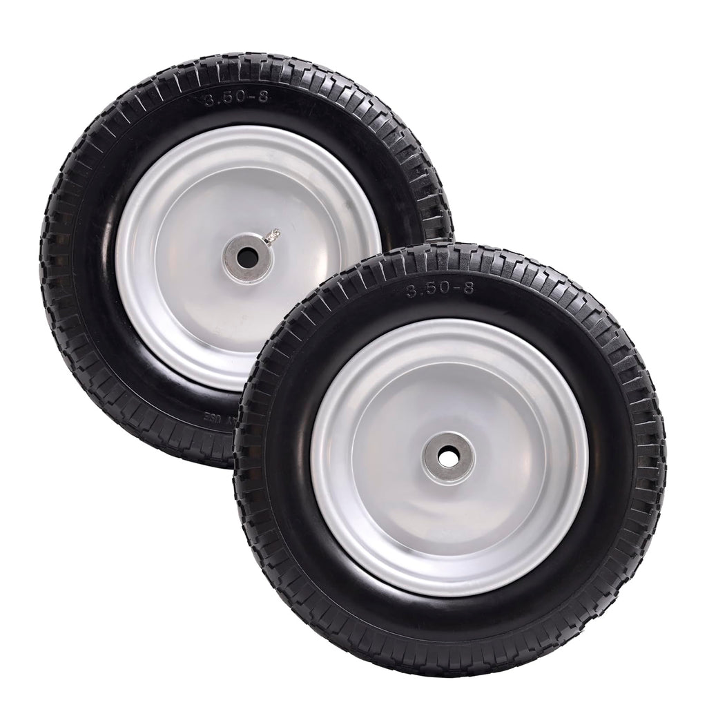 Sutmorly 4.80/4.00-8 Tire, 14.5" Flat Free Wheelbarrow Tire and Wheel, 5/8" 3/4" Bearings Solid Replacement Tires, 3" -7" Centered Hub, Universal Fit 3.50/3.00-8, 4.00-6 Trolley Dolly Go Kar, 2 Pack