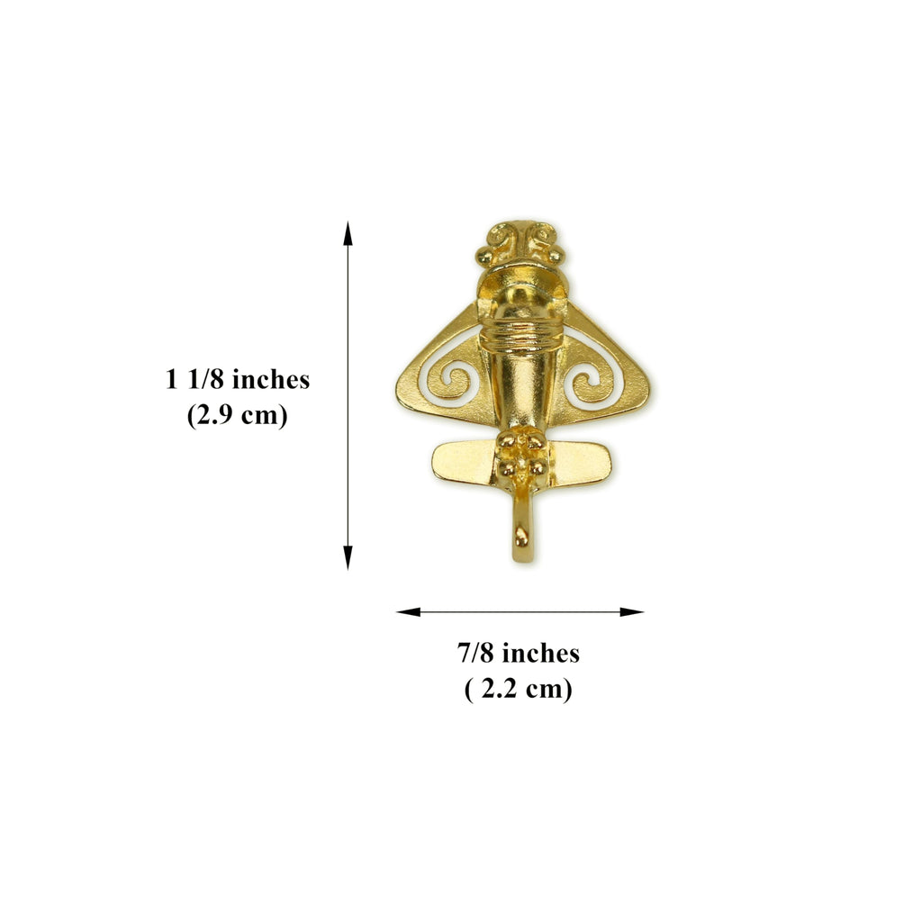 Real Metal Quimbaya Flyer Pin Real 24K GP Pre-Colombian Ancient Alien Artifact Lapel, Hat, Jacket or Backpack Pin