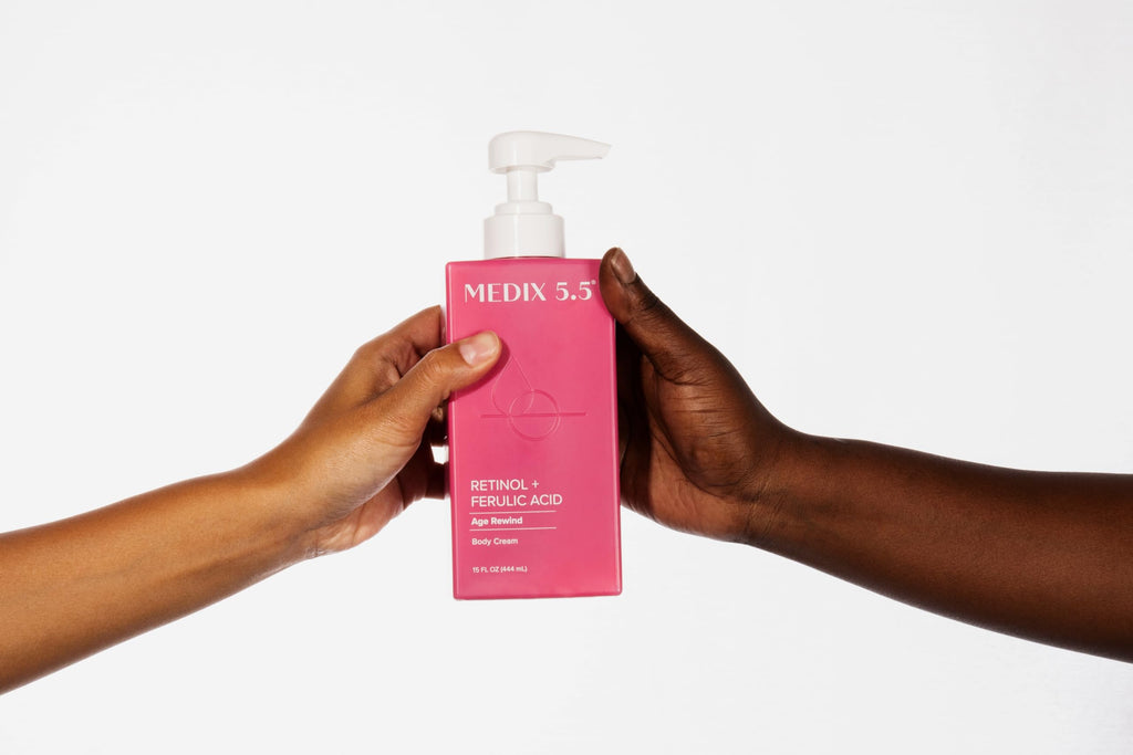 Medix 5.5 Retinol Body Lotion Firming Moisturizer | Crepey Skincare Treatment | Retinol Body Cream | Anti Aging Firming Cream For Women Targets Look Of Crepe Skin, Wrinkles, & Sagging Skin, 15 Fl Oz