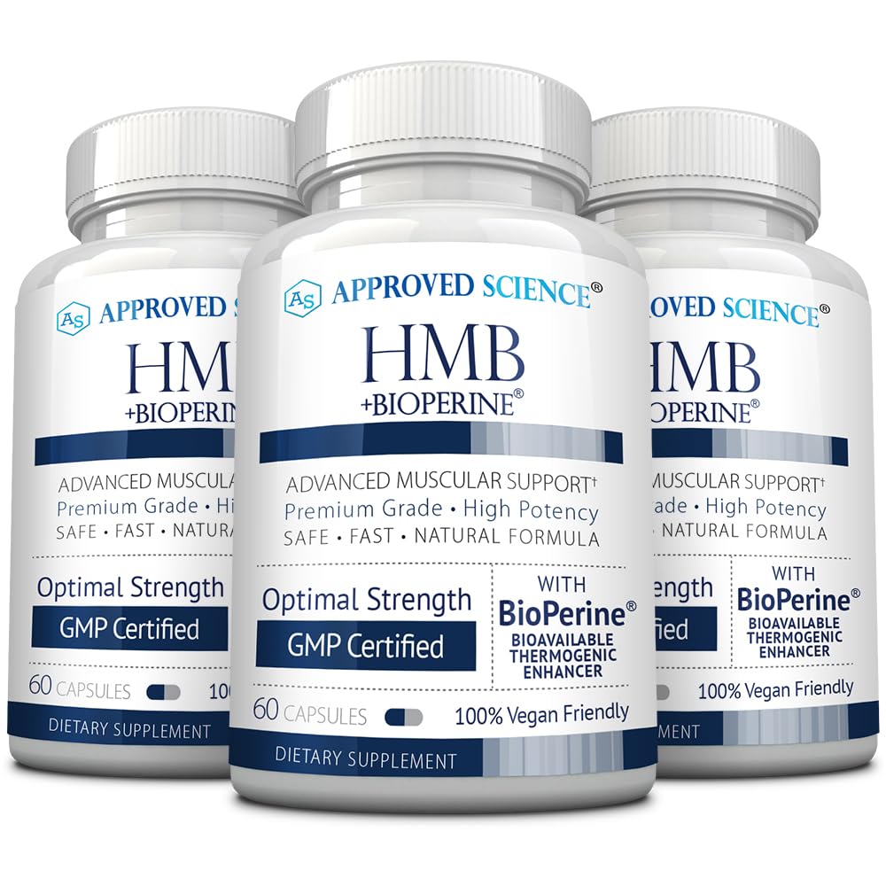 Approved Science HMB - 1500mg High Potency HMB Supplement with Calcium & BioPerine for Absorption - Muscle Health & Exercise Performance - 60 Vegan Capsules - Pack of 3