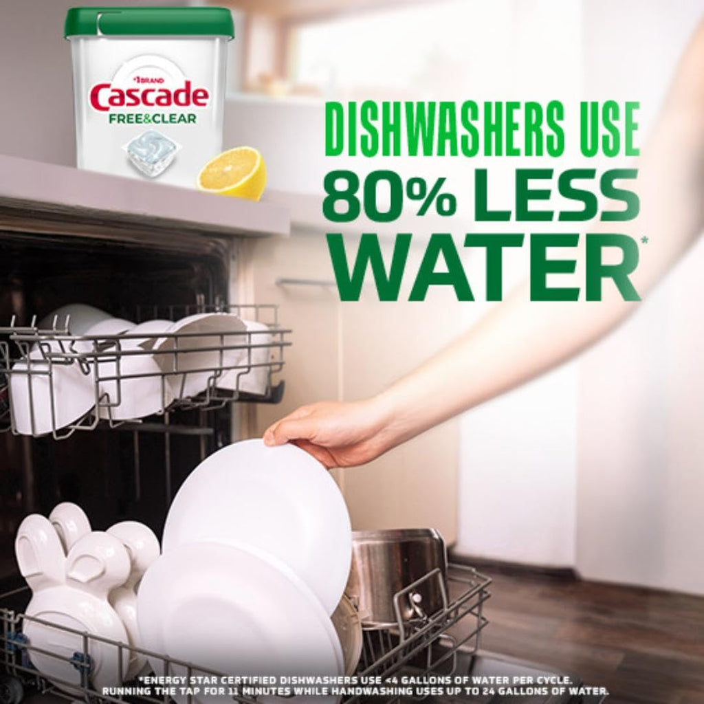 Cascade Free & Clear Dishwasher Pods, Dishwasher Detergent, Dish Detergent Soap, Lemon Essence, 19 Count