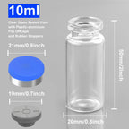 Ehoycq 10ml Sealed Vials with Self Healing Injection Port and Plastic-Aluminum Flip Caps,Glass Empty Vials for Injection 50 Pack