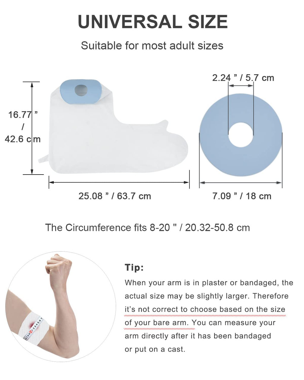 CureSquad Cast Covers for Shower Arm, Waterproof Cast Cover Arm Adult, Soft Comfortable Cast Protector for Shower, Reusable Elastic Cast Bag for Bandage, Wound Care Supplies, After Surgery Gifts
