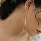 Ckeureri Threader Dangle Earrings for Women Dazzling Tassel Long chain Drop Earrings for Your Wedding and Prom(Gold Silver 2 Pair Pack)