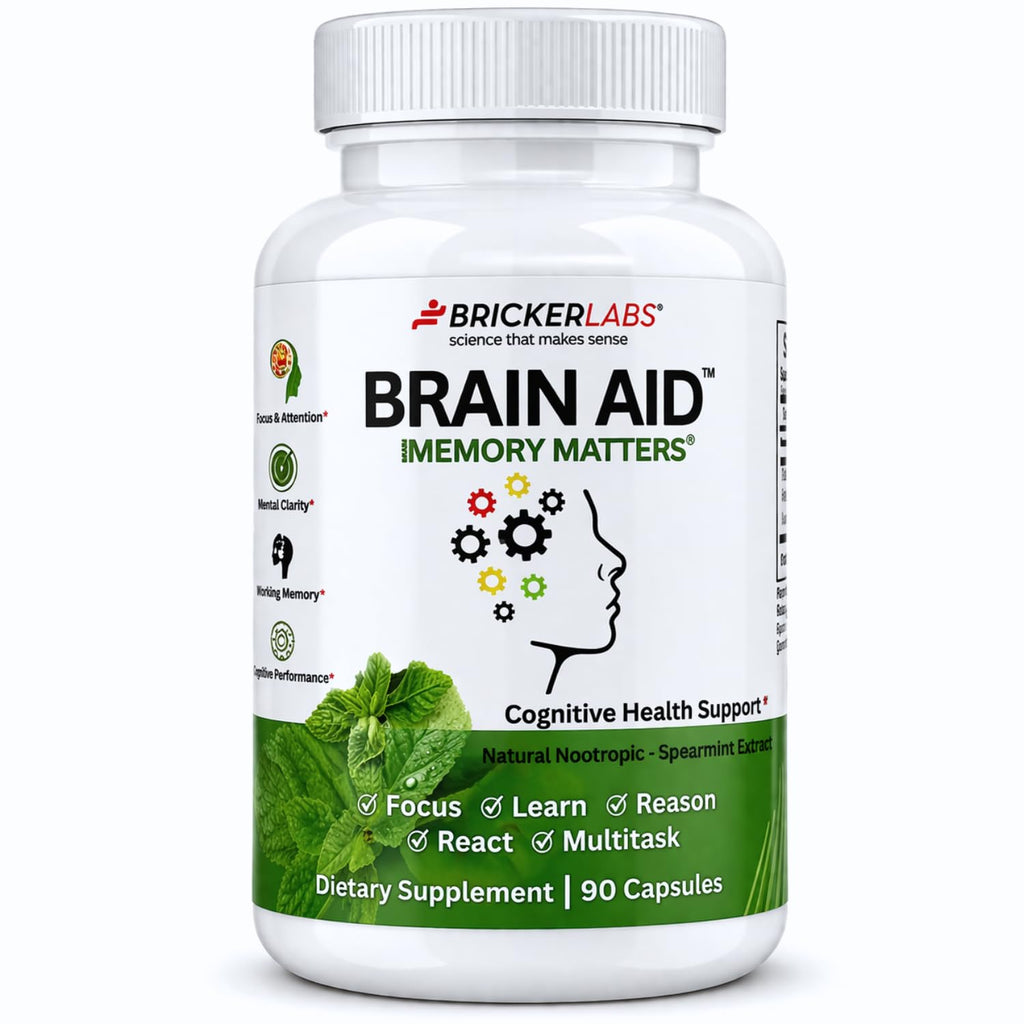 Bricker Labs Brain Aid Memory Matters – Nootropic Brain Supplement with Neumentix Spearmint Extract, Supports Memory, Focus, Mental Clarity & Cognitive Performance, Non-Stimulant Brain Health Support