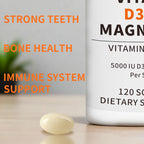 YMINGKJ Vitamin D3 K2 5000 IU 120 Softgels with Magnesium Supplement - & 120mcg MK-7 K2 for Bone Health & Immune Support - Non-GMO & Gluten-Free Softgels with MCT Oil
