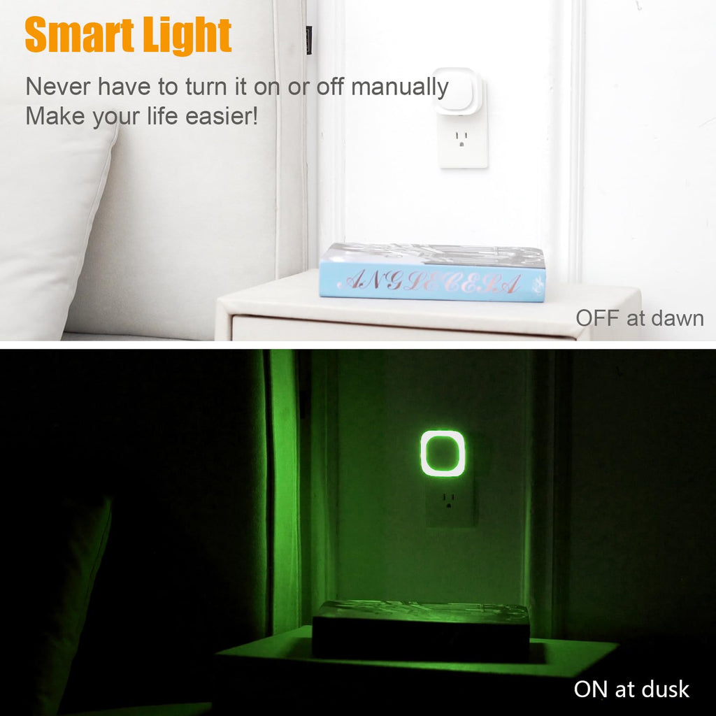 YUNLEX 2 Pack Green Night Light, Dimmable Soft Glow & Indirect Reflection, Auto Dusk to Dawn Sensor, Plug in Nighlight for Home Bar, Game Room, Holiday Decor, Hallway, Bathroom, Toliet