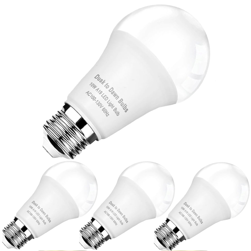 SETEN 4-Pack Dusk to Dawn LED Light Bulb Outdoor A19 10W Daylight 5000K