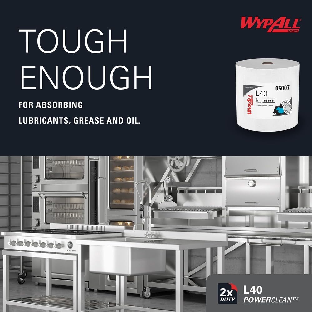 WypAll PowerClean L40 Extra Absorbent Towels, Jumbo Roll 750 Sheets (05007)