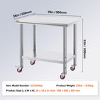 Vevor Mophorn Stainless Steel Work Table 36x24 Inch with 4 Wheels, Casters Heavy Duty Food Prep Worktable for Commercial Kitchen Restaurant, Silver