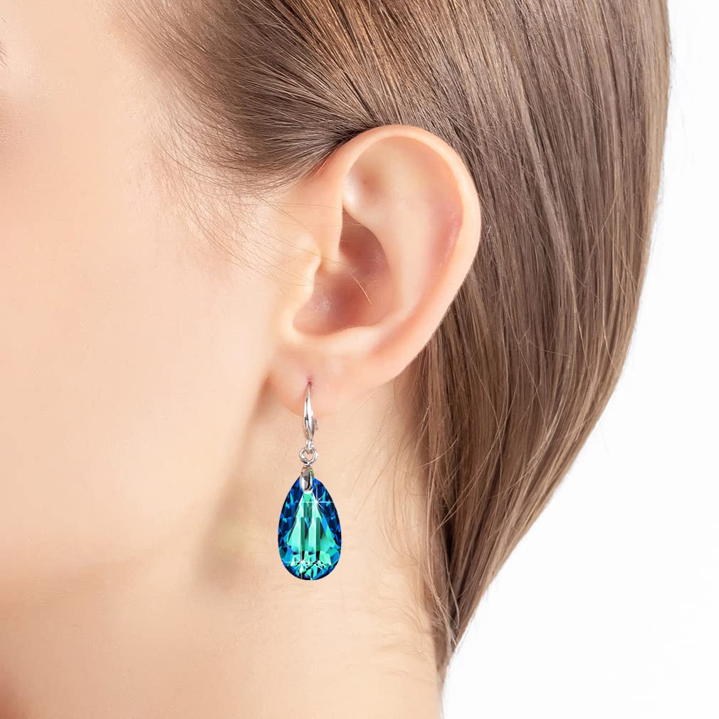 EVEVIC Austrian Crystal Teardrop Drop Earrings for Women, French Hook