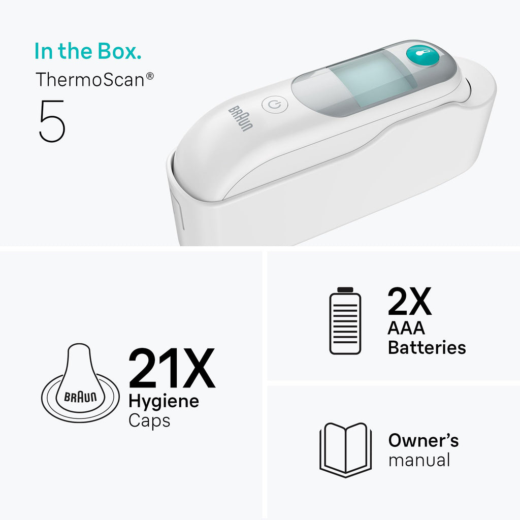 Braun ThermoScan 5 Ear Thermometer, Digital Display, Baby and Infant Thermometer with ExacTemp Stability Indicator for Professional Accuracy, Recommended by Pediatricians