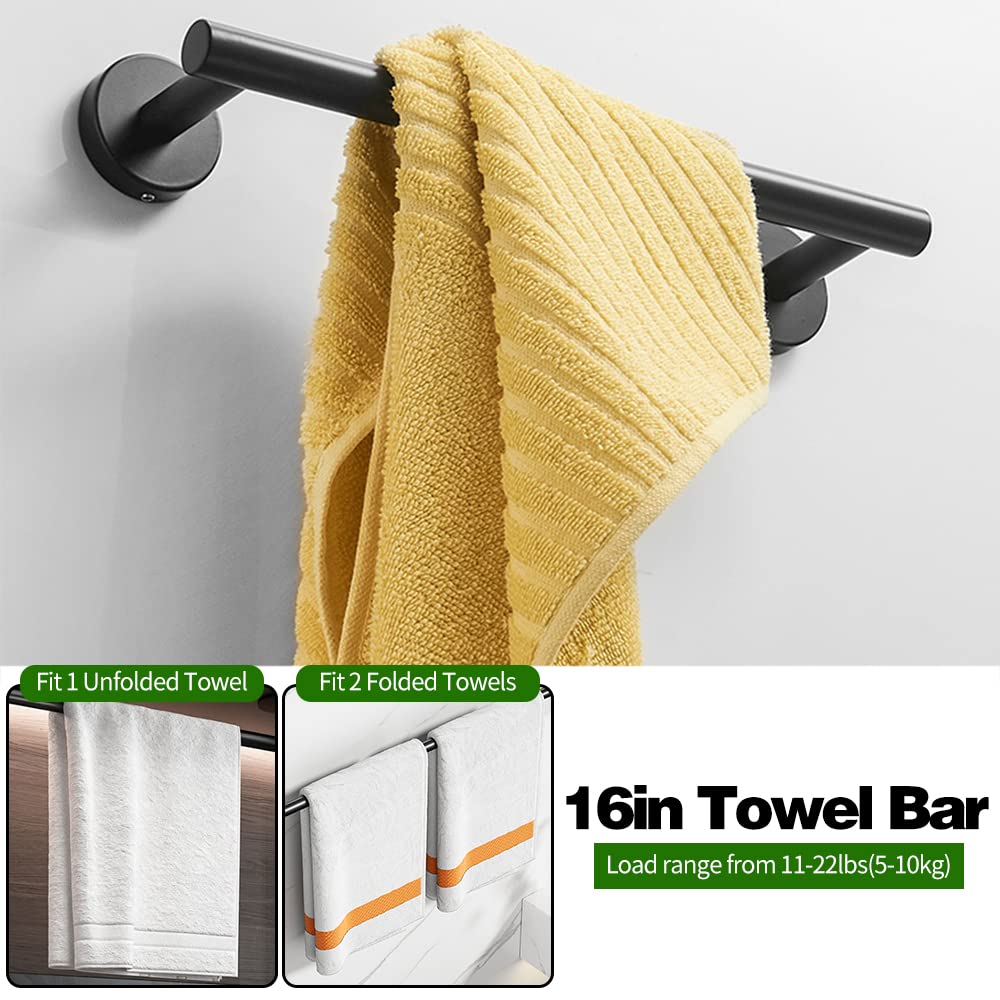 5pcs Bathroom Hardware Set, Matte Black Bathroom Hardware Set, Including 16" Hand Towel Bars, Toilet Paper Holders, Towel Rings, Robe Towel Hooks