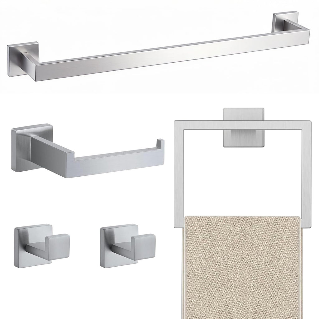 JOPOFI 5 Piece Bathroom Towel Bar Set - SUS304 Stainless Steel Bath Towel Holder, 23.6 Inch Towel Racks for Bathroom Wall Mounted, Bathroom Hardware Accessories Set - Brushed Nickel