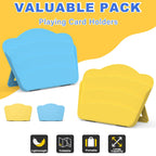 RESOVO Playing Cards Holders Stands Decks w/Foldable Tabletop Stand, 3 Layers Design for Poker UNO Cards, Playing Card Accessories, Set of 4 (2 Blue + 2 Yellow)