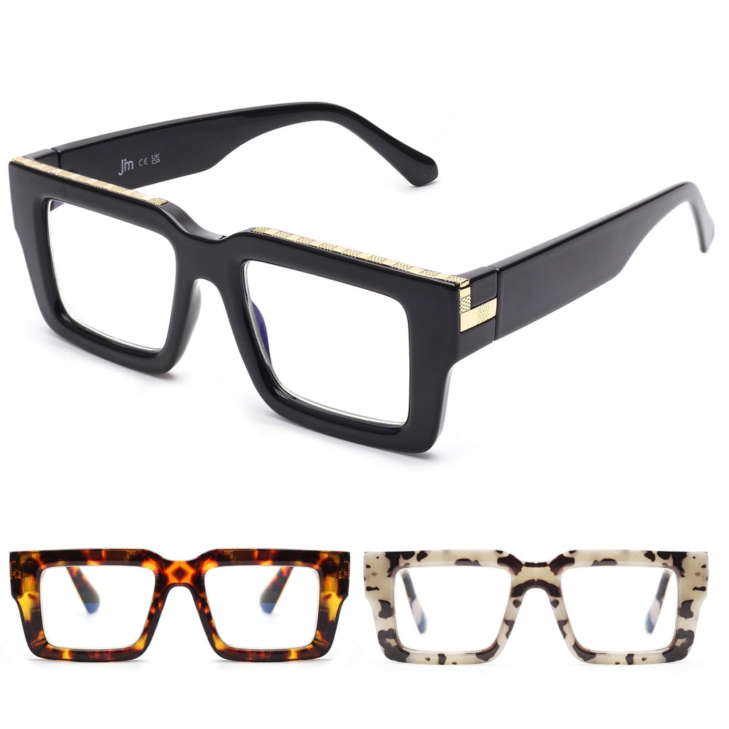 JM 3 Pack Oprah Style Reading Glasses for Women Men with Spring Hinge, Fashion Oversized Square Blue Light Blocking Readers +2.5