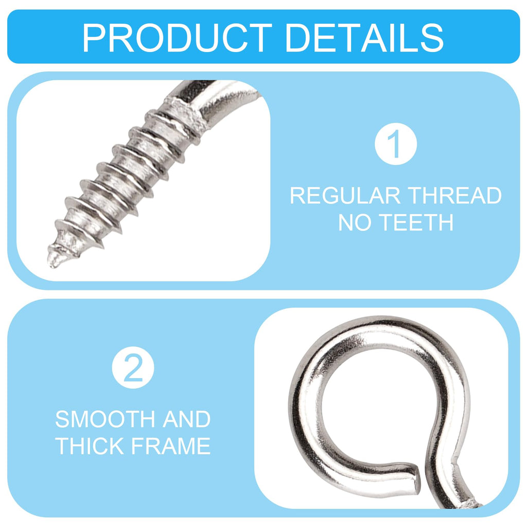 Aovchei 50pcs 304 Stainless Steel 1 Inches Eye Screws, Screw Hooks