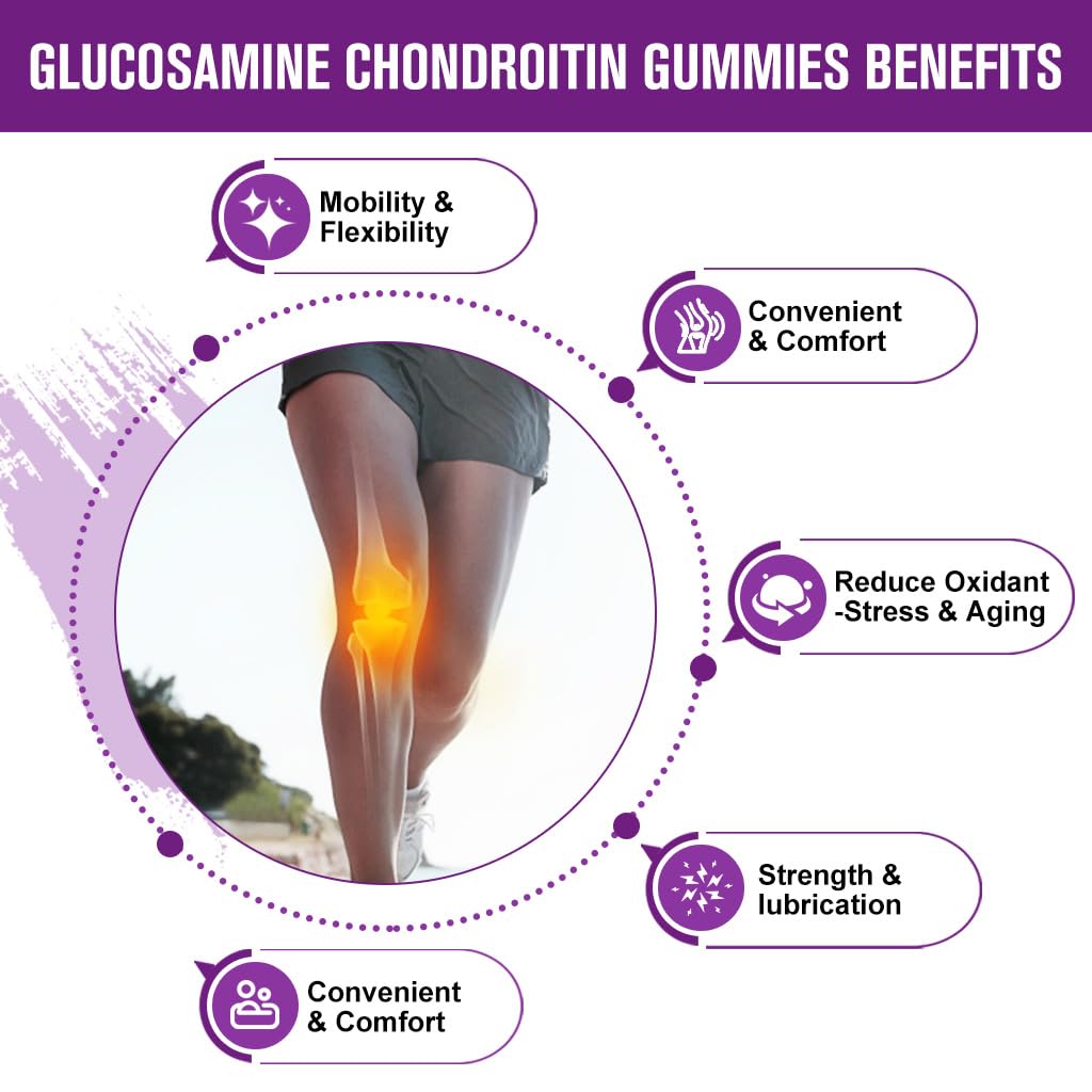 GORNVB Glucosamine Chondroitin Gummies with MSM & Elderberry – Extra Strength Mobility & Flexibility Support, Antioxidant Immune Supplement for Women & Men