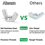 Aienxn 100PCS Metric Sizes Wing Nuts Assortment Kit, 304 Stainless Steel M3, M4, M5, M6, M8, M10, Parts Butterfly Wing Nut, Wingnuts Fasteners
