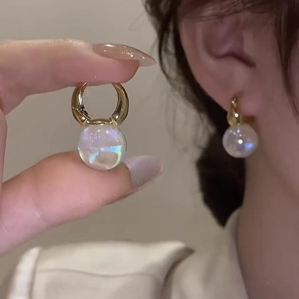 HUGE TOMATO Opal Big Pearl Drop Earrings for Women | Elegant Large Moonstone Pearl Earrings Dangle, Dainty Gold 925 Sterling Silver Hoop, Cute Earing Dangling for Teen Wedding Jewelry Gift,14mm