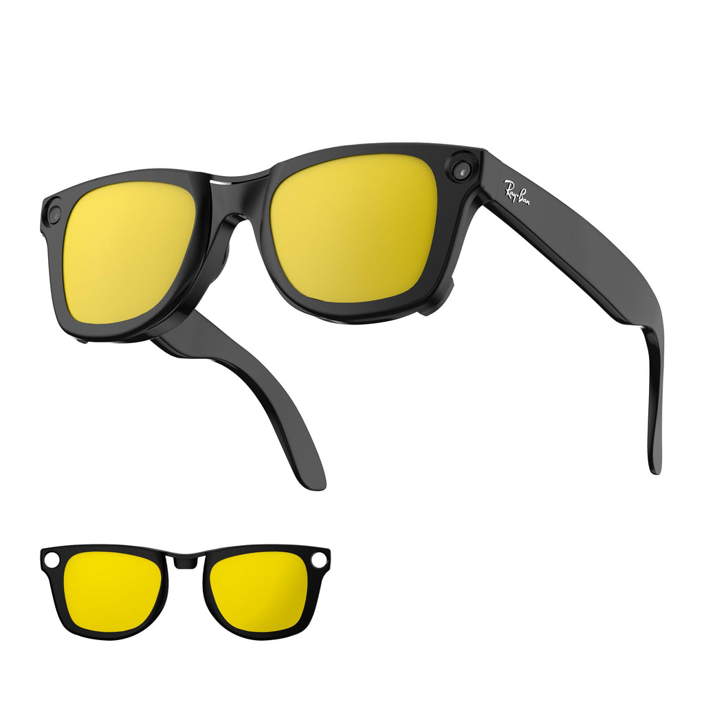 HIBLOKS Polarized Clip for Ray-Ban Meta Wayfarer RW4006 & Gen 2 RW4012 Regular (50-22), Shiny Black Frame Discoloration Clip for Meta Wayfarer Gen 2 Protect Your Eyes, (Regular, Yellow)