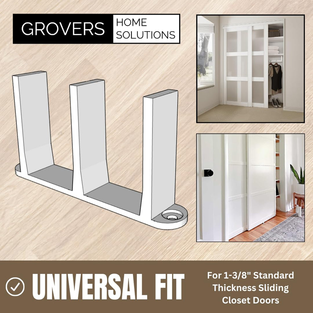 3-Pack Sliding Closet Door Floor Guide Bracket | Universal Fit for 1-3/8" Width Bypass Doors (Gray) | Grovers Home Solutions