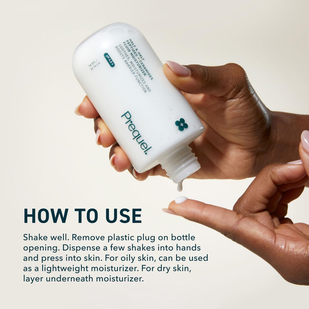 Prequel Skin Half and Half Fluid Moisturizer Face Cream. Lightweight Ceramide Peptide Lotion for All Skin Types, including Dry and Sensitive. Hydrating Facial Cream for Women and Men