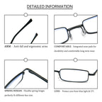 REAVEE 5 Pack Slim Portable Reading Glasses for Men Women, Computer Blue Light Blocking Small Readers Metal Frame Spring Hinge with Pocket Compact Pen Case, Black Red Pink Blue Gold 2.5