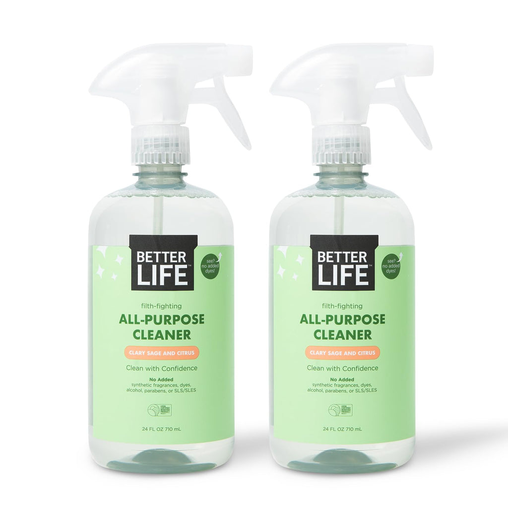 Better Life All Purpose Cleaner - Multipurpose Home and Kitchen Cleaning Spray for Glass, Countertops, Appliances, Upholstery & More - Multi-surface Spray Cleaner - 24oz (Pack of 2) Clary Sage/Citrus