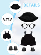 2PCS Doll Clothes Set for 17cm Dolls – Stylish Outfit with 2 Hat, 2 Overalls, 2 Shoes & 2 Glasses of Clothes Designer, Cute Clothes for Dress up Unique Style (Black+Pink) (Doll Not Included)