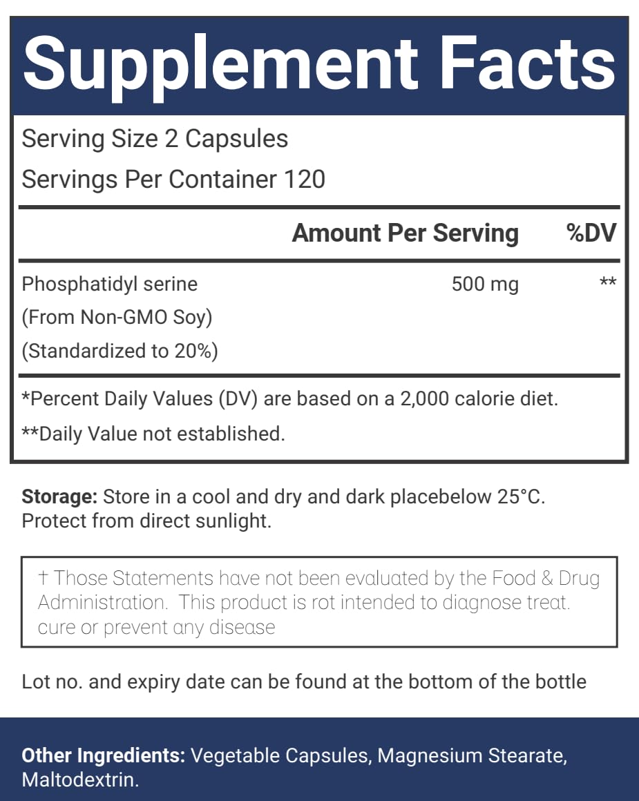 VitaCosmoX Phosphatidylserine, 500mg, 240 Veggie Capsules 100% Vegetarian, Non-GMO & Gluten Free - 2 Packs