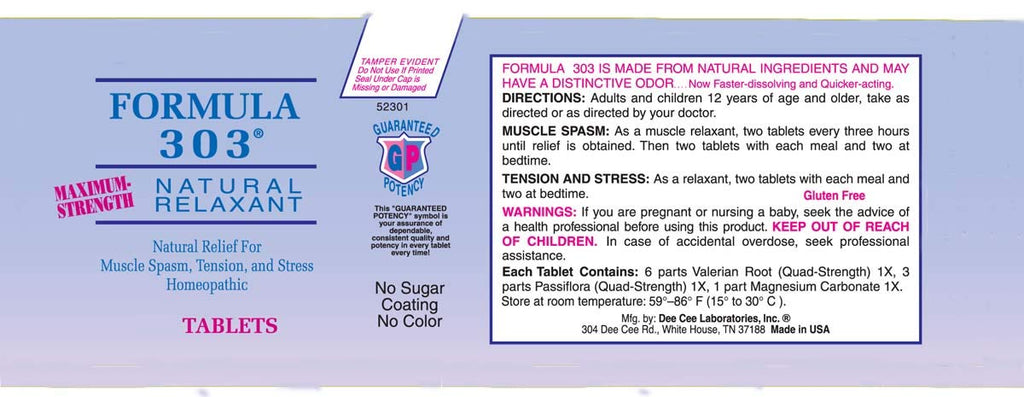 Dee CEE Labs Formula 303 Maximum Strength Tablets, 45 Tablets; All-Natural containing Magnesium for Sore Muscles, Passion Flower, and Valerian Root